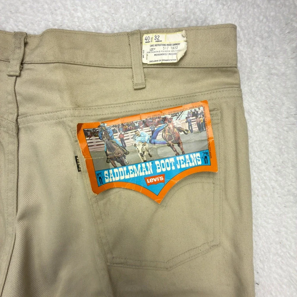 Vintage Levis 517 Sta-Prest Saddleman Boot Jeans Mens 40x32 Tan Beige NWT READ
